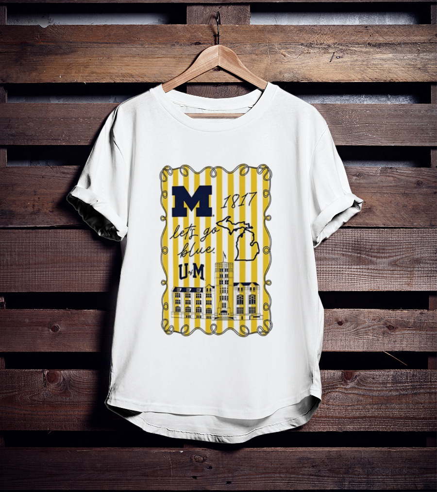 Michigan Wolverines M 1817 Let's Go Blue U Of M Campus Map T-Shirt