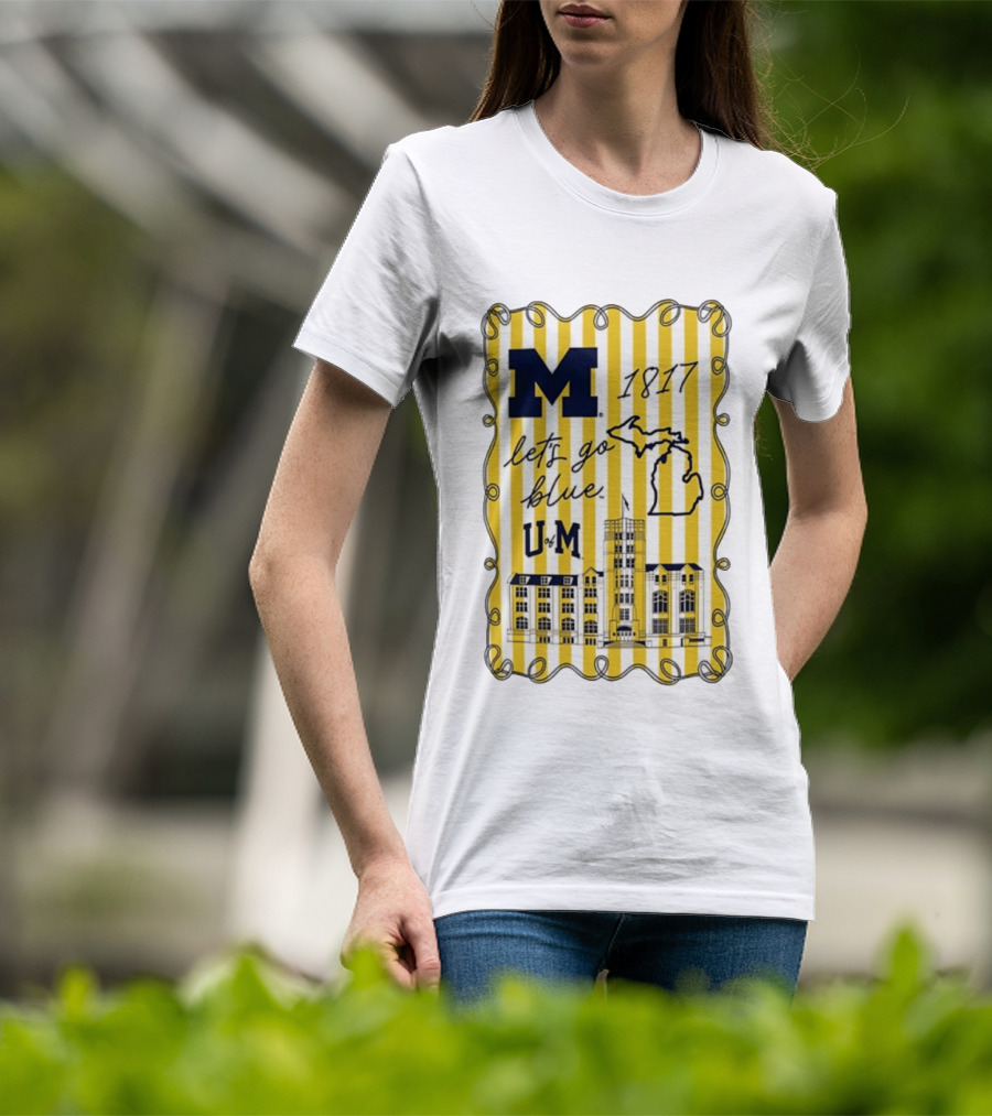 Michigan Wolverines M 1817 Let's Go Blue U Of M Campus Map T-Shirt