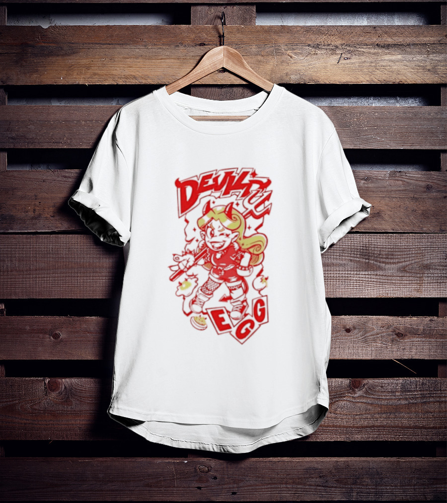 Devil Egg Cartoon Character With Pitchfork And Horns T-Shirt