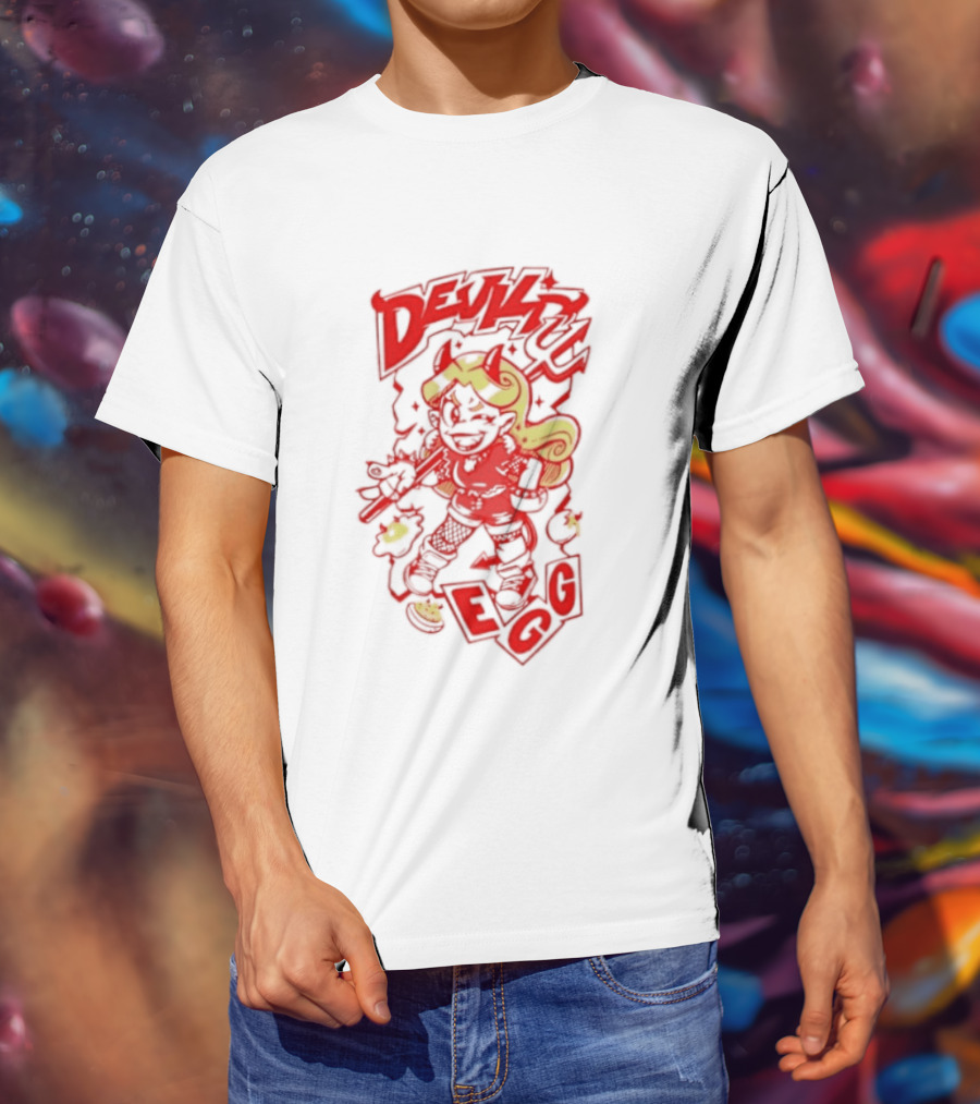 Devil Egg Cartoon Character With Pitchfork And Horns T-Shirt