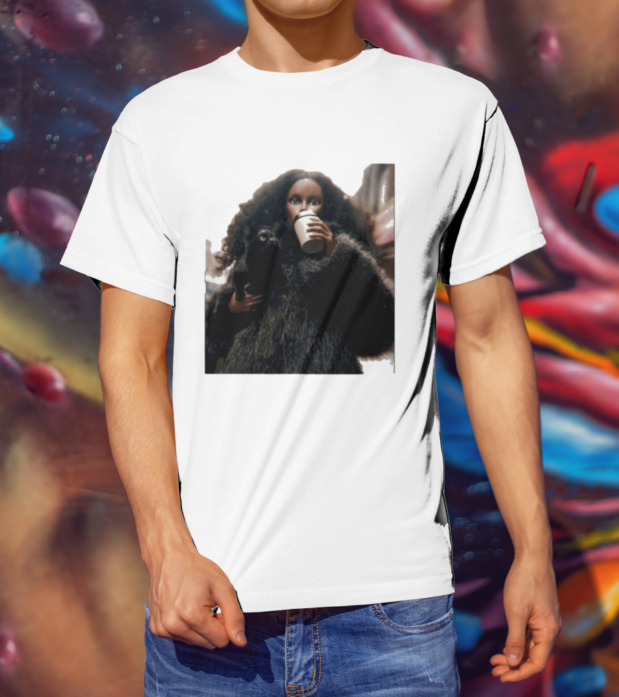 Diana's Cat Club Fashionable Coffee Moment With Furry Coat And Black Cat T-Shirt