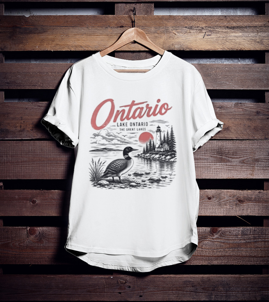 Ontario Lake Ontario The Great Lakes Loon Silhouette Sunset Scene T-Shirt