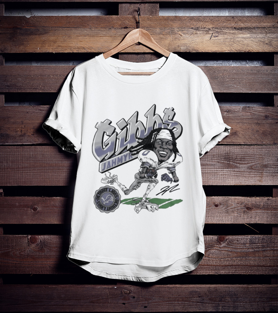 Jahmyr Gibbs Detroit Lions Football Caricature Gibbs Blue Jersey T-Shirt