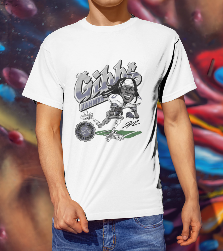 Jahmyr Gibbs Detroit Lions Football Caricature Gibbs Blue Jersey T-Shirt