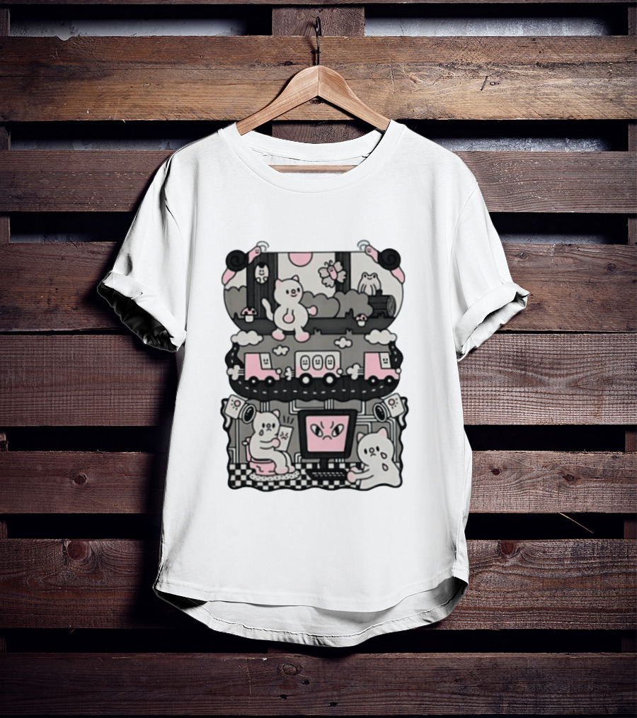 Surveillance Cat Life Internet Digital Computer Monitoring Cute Pink Scene T-Shirt