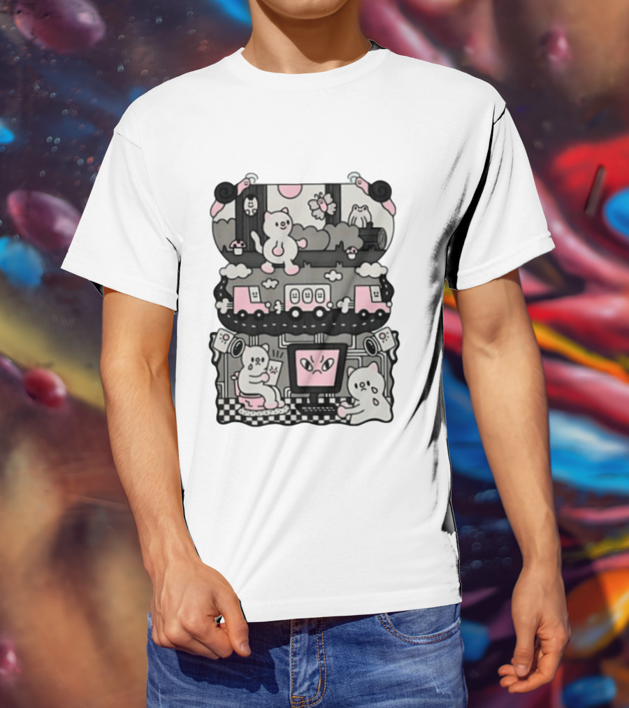 Surveillance Cat Life Internet Digital Computer Monitoring Cute Pink Scene T-Shirt