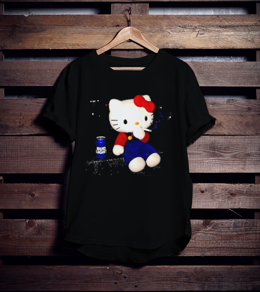 Hello Kitty With Smoking And Bud Light Can T-Shirt