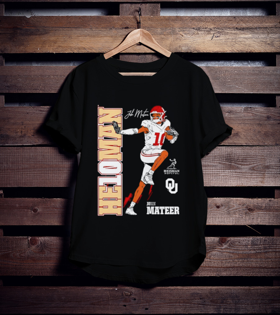 HE10MAN J Mateer Oklahoma Sooners Heisman Stance Player Number 10 T-Shirt
