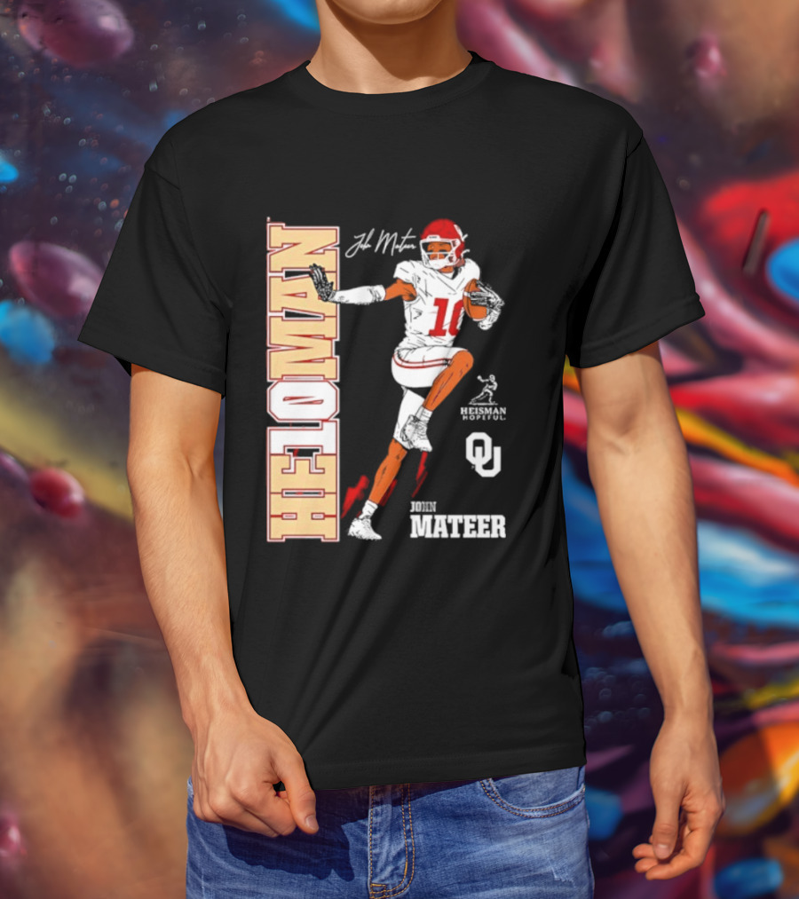 HE10MAN J Mateer Oklahoma Sooners Heisman Stance Player Number 10 T-Shirt