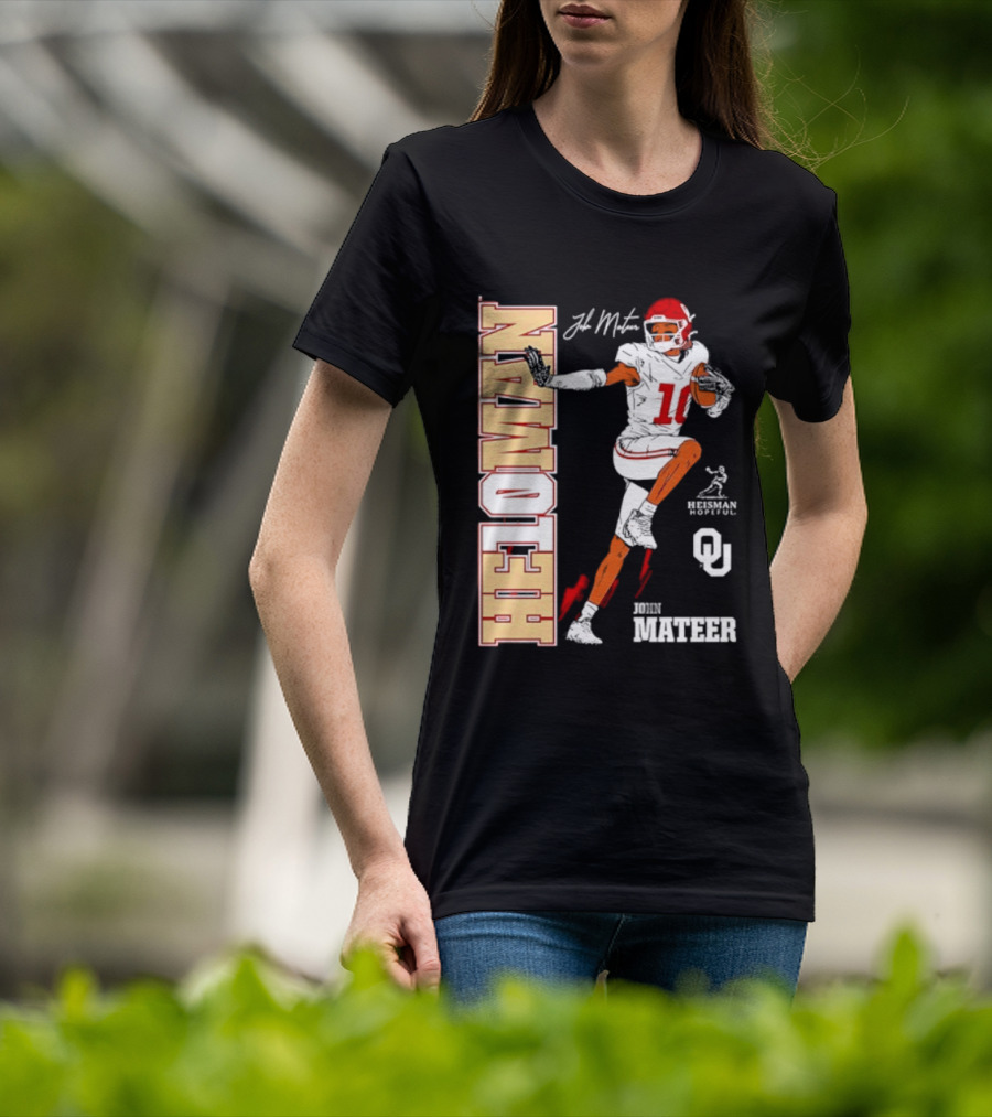 HE10MAN J Mateer Oklahoma Sooners Heisman Stance Player Number 10 T-Shirt