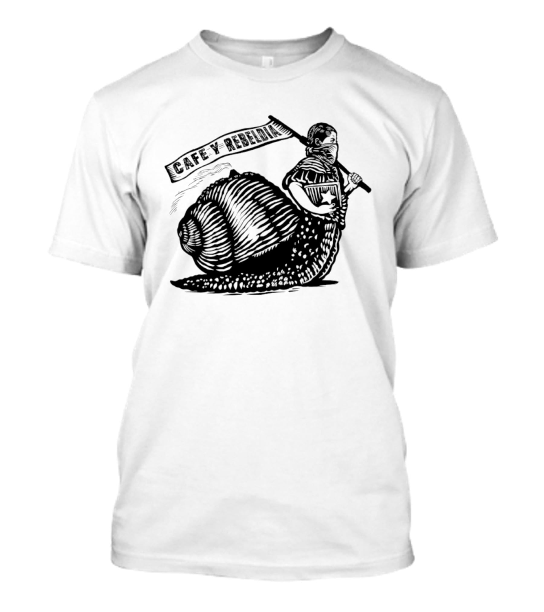 Cafe Y Rebeldia Zapatista Snail With Coffee And Revolutionary Banner T-Shirt