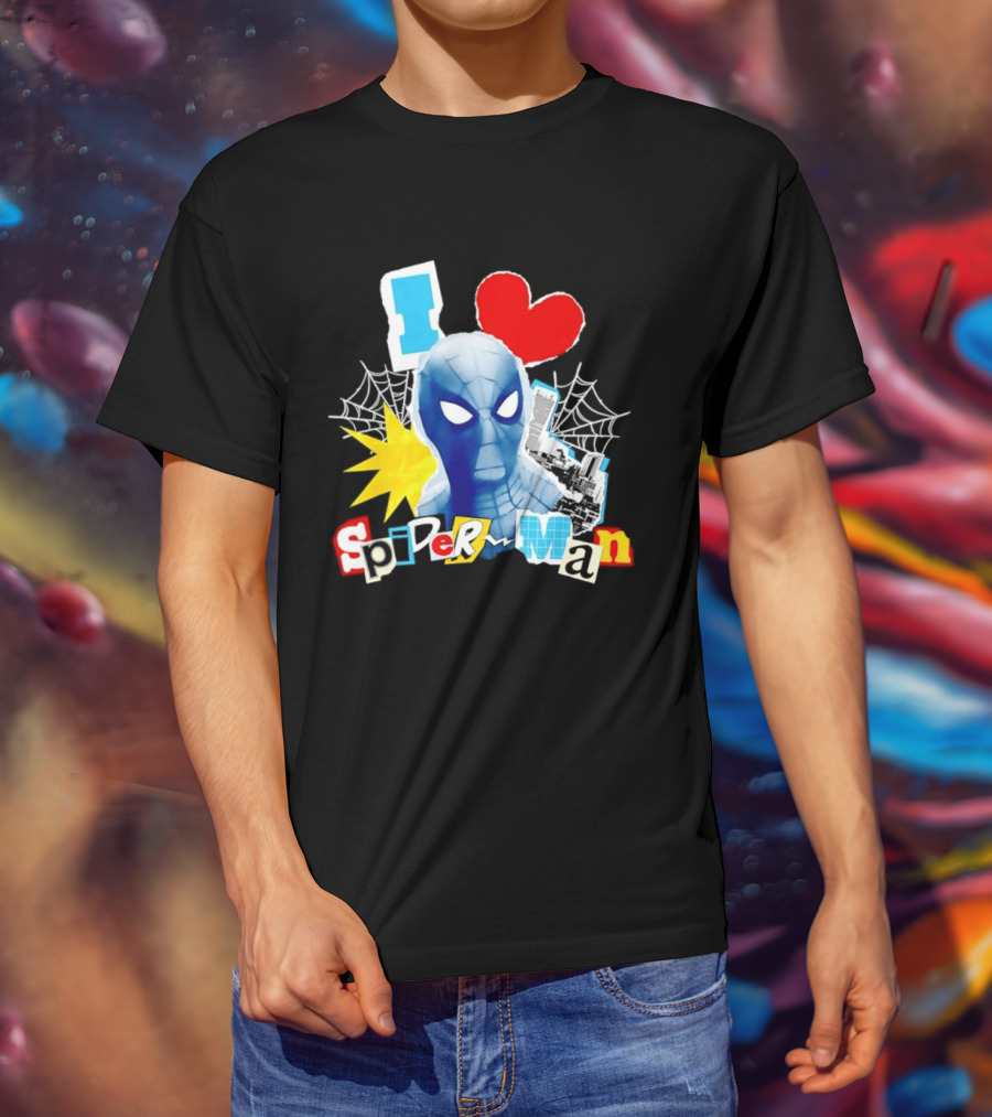 Marvel Spider Man I Love Spider Man Webhead Mask Collage T-Shirt