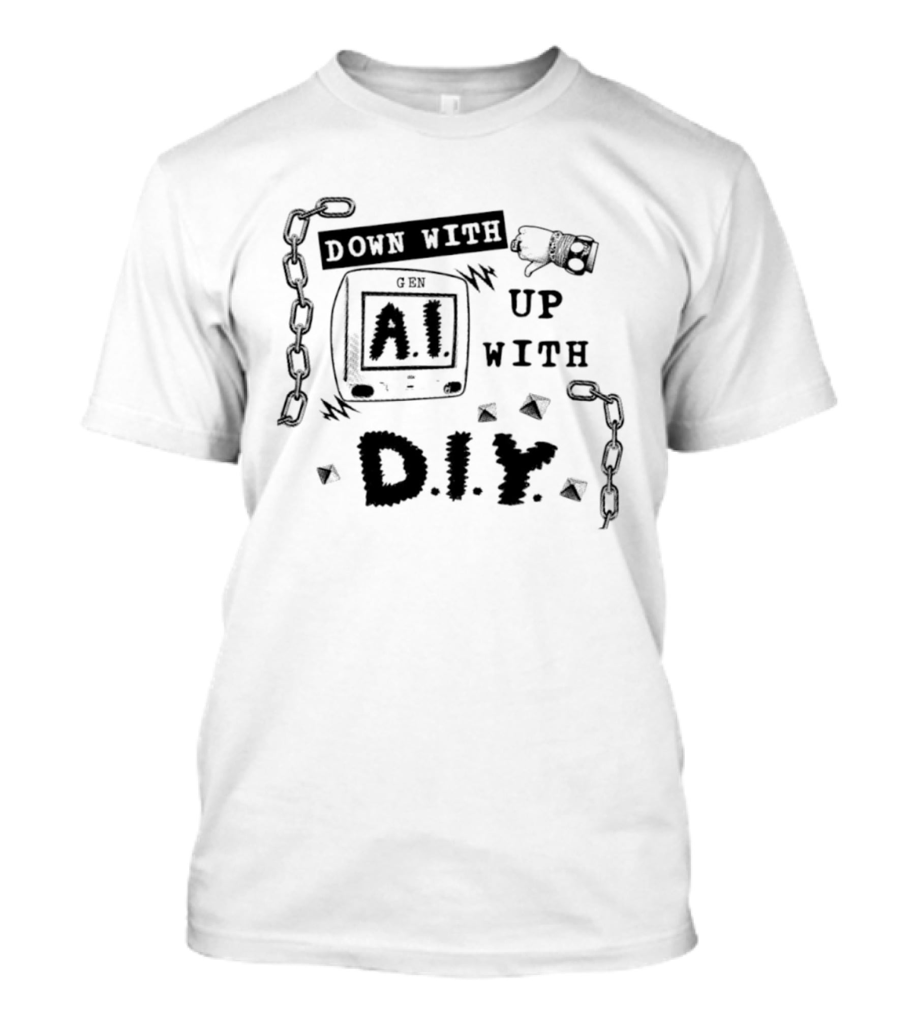 Down With AI Up With DIY Handmade Chain Fist T-Shirt