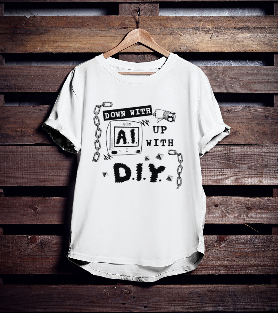 Down With AI Up With DIY Handmade Chain Fist T-Shirt