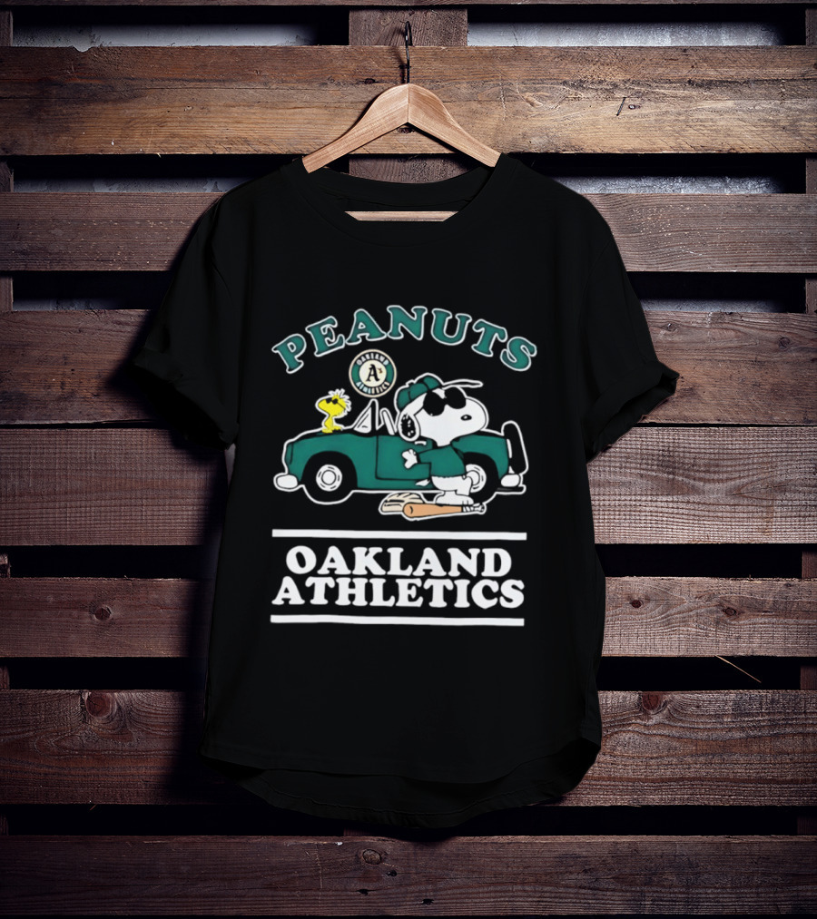 Peanuts Oakland Athletics Snoopy And Woodstock Driving T-Shirt