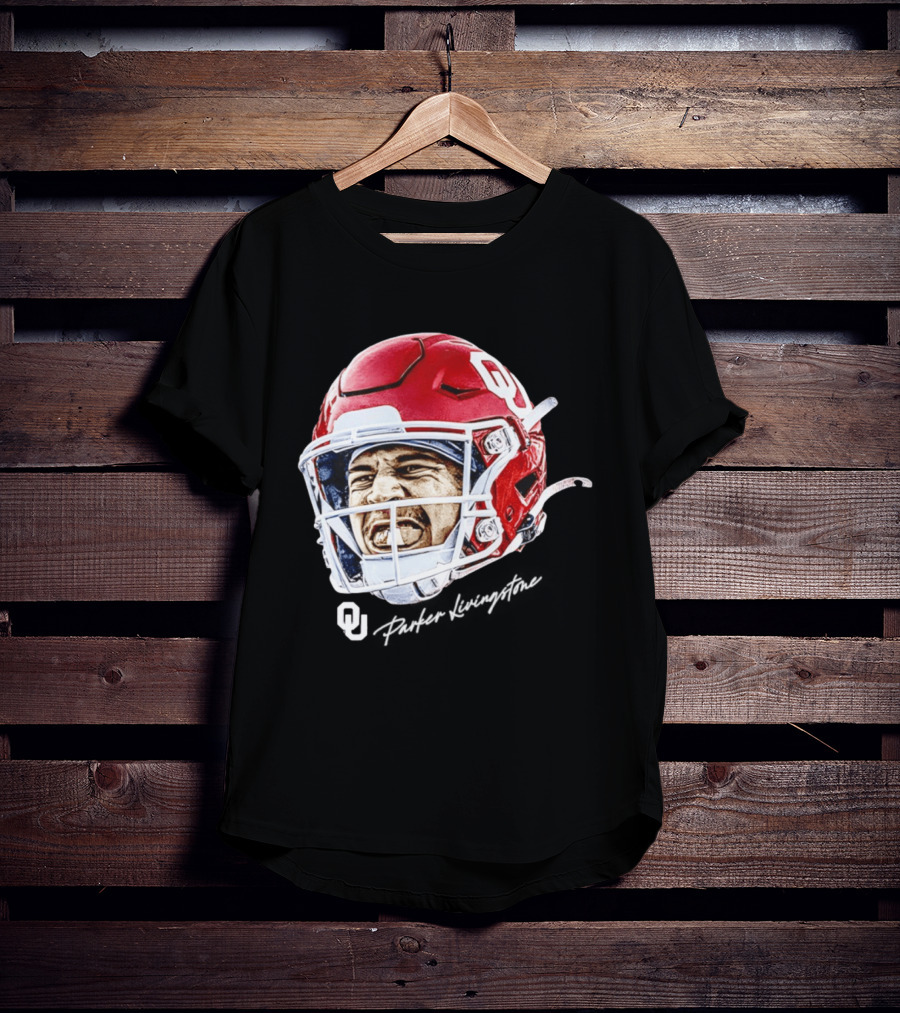 Oklahoma Sooners Parker Livingstone Football Swag Head OU Helmet T-Shirt