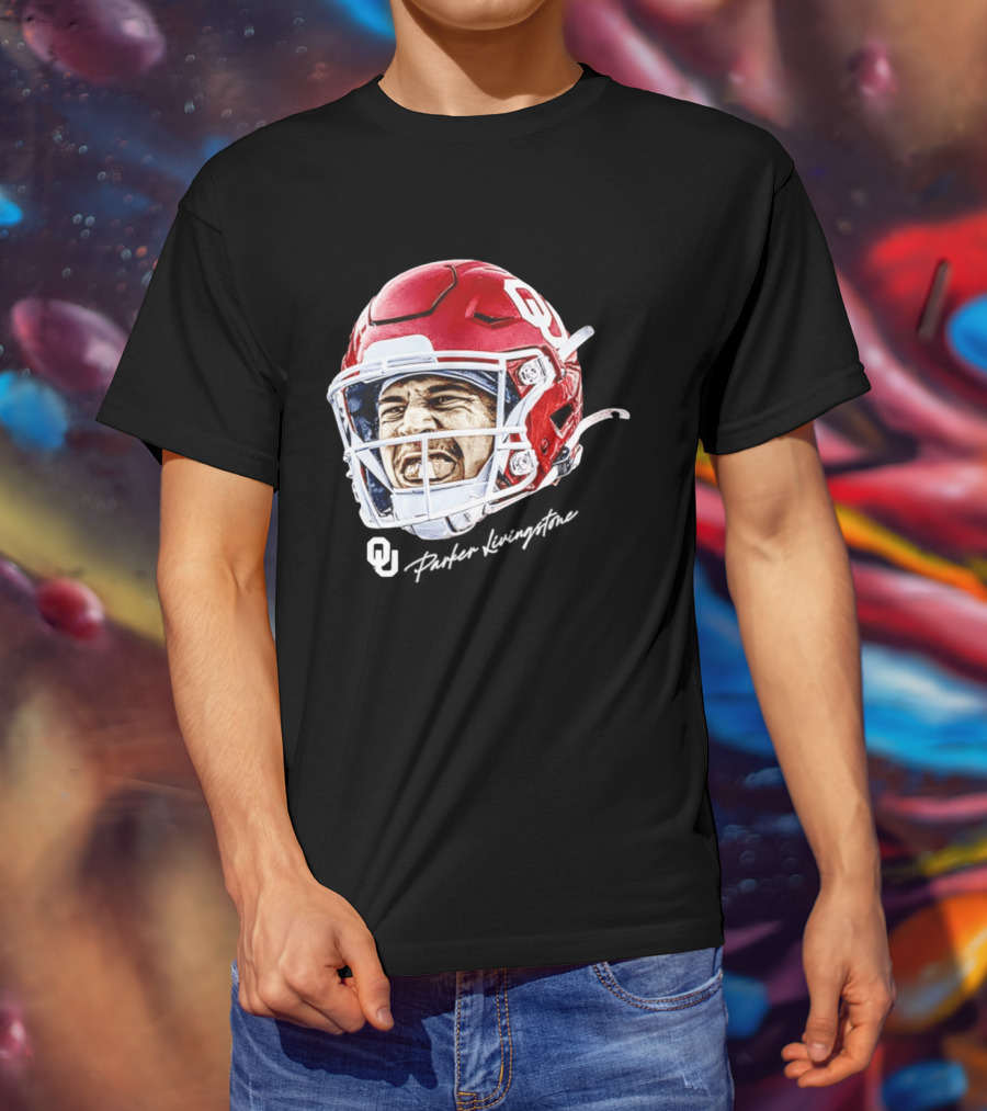 Oklahoma Sooners Parker Livingstone Football Swag Head OU Helmet T-Shirt