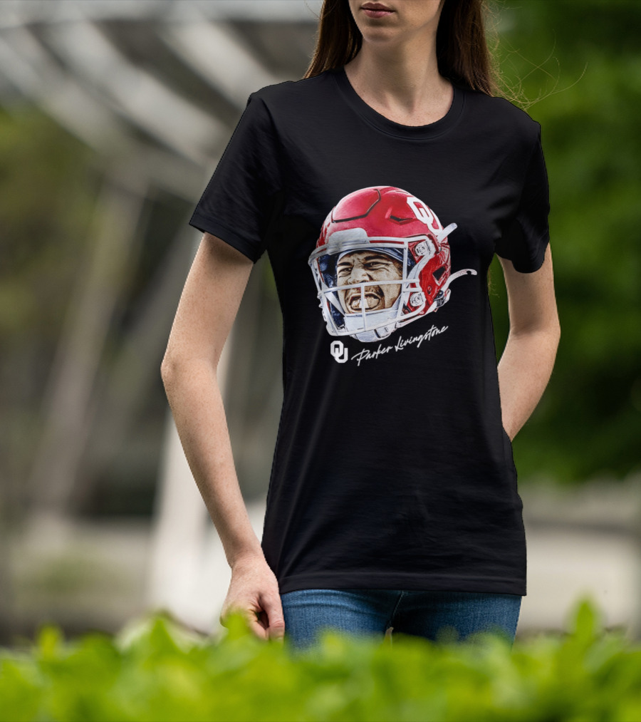 Oklahoma Sooners Parker Livingstone Football Swag Head OU Helmet T-Shirt