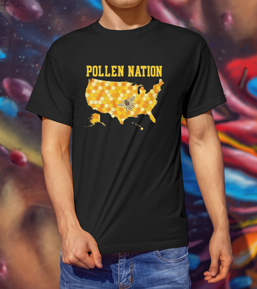 Pollen Nation USA Honeycomb Map Bee T-Shirt