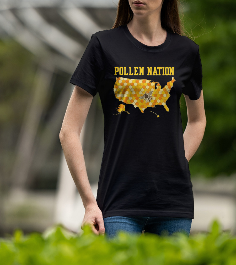 Pollen Nation USA Honeycomb Map Bee T-Shirt