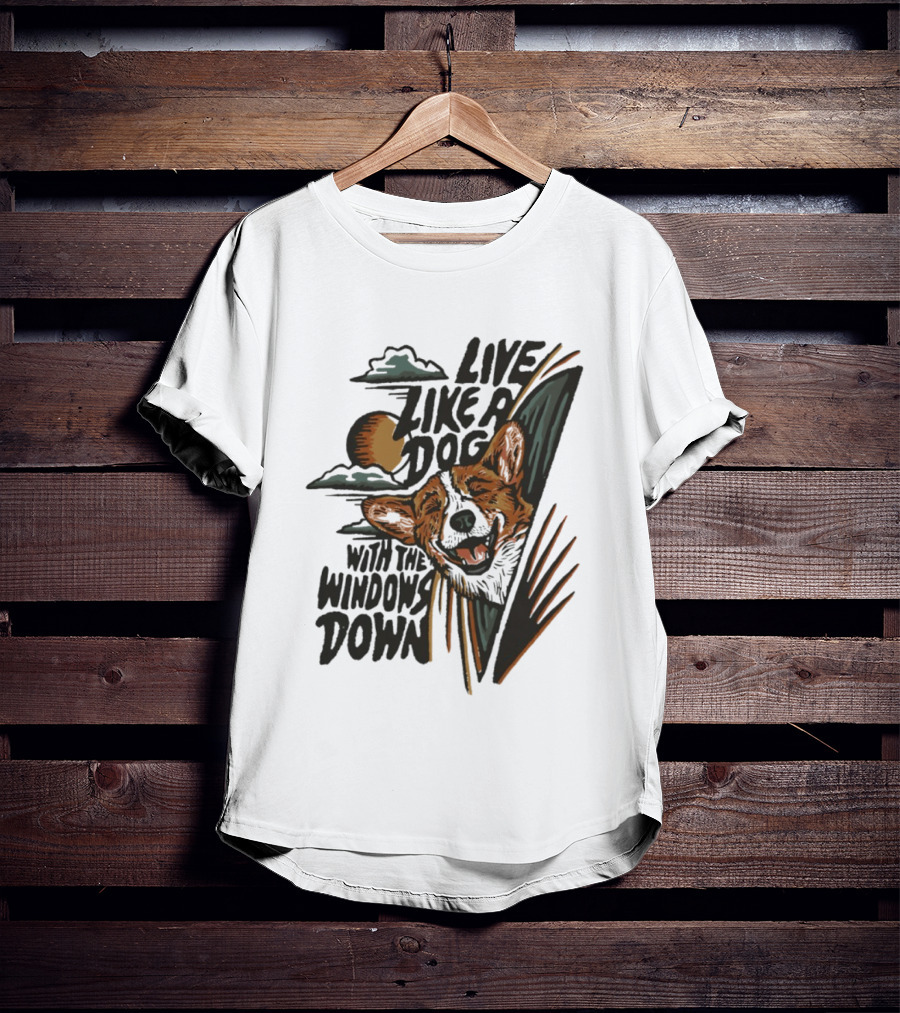 Live Like A Dog With The Windows Down Retro Sunset Dog T-Shirt
