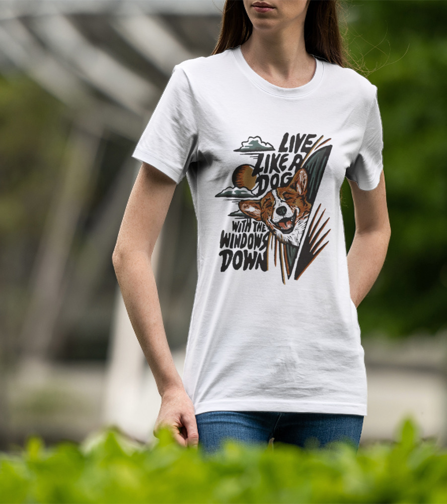 Live Like A Dog With The Windows Down Retro Sunset Dog T-Shirt