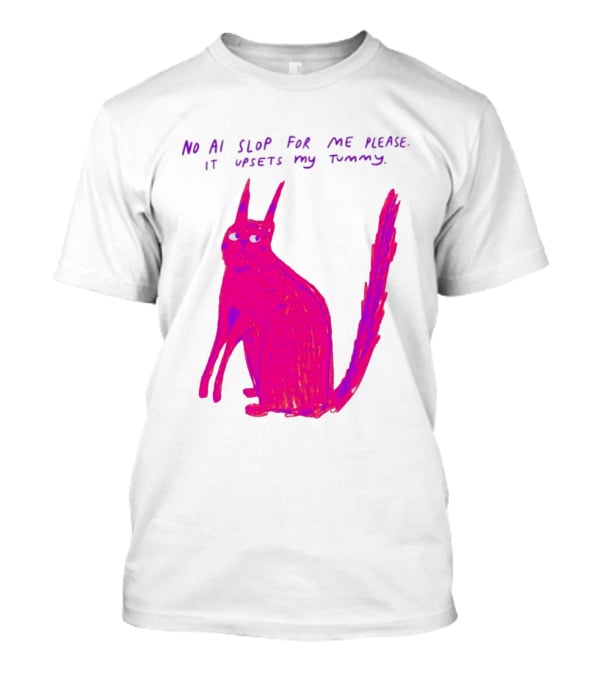 No AI Slop For Me Please It Upsets My Tummy Pink Cat T-Shirt