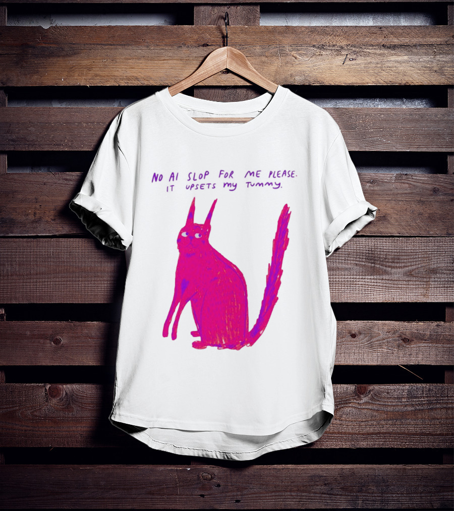 No AI Slop For Me Please It Upsets My Tummy Pink Cat T-Shirt