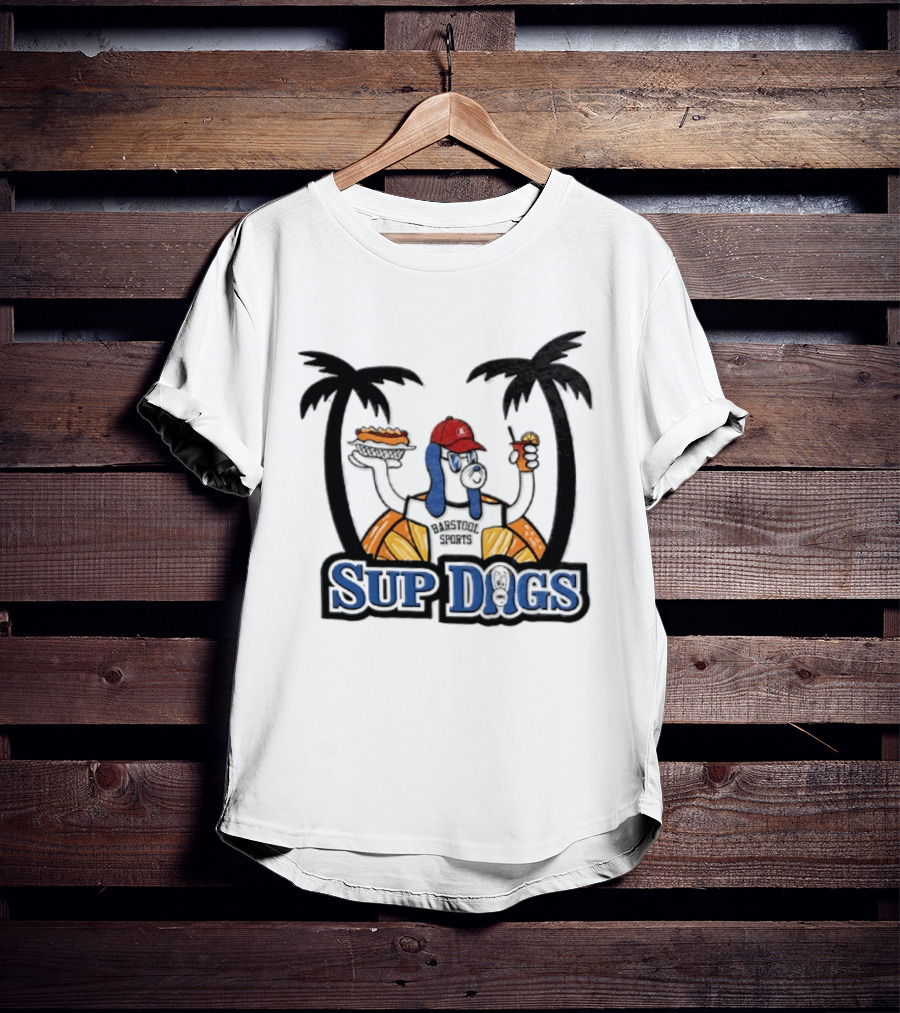 Sup Dogs Beach Vibes Palm Trees Hot Dog Drink Fun T-Shirt