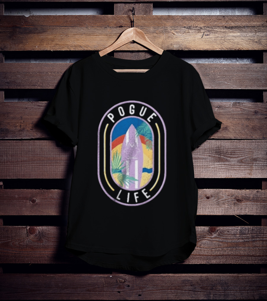 Pogue Life Surfboard And Palm Tree Colorful Tropical T-Shirt
