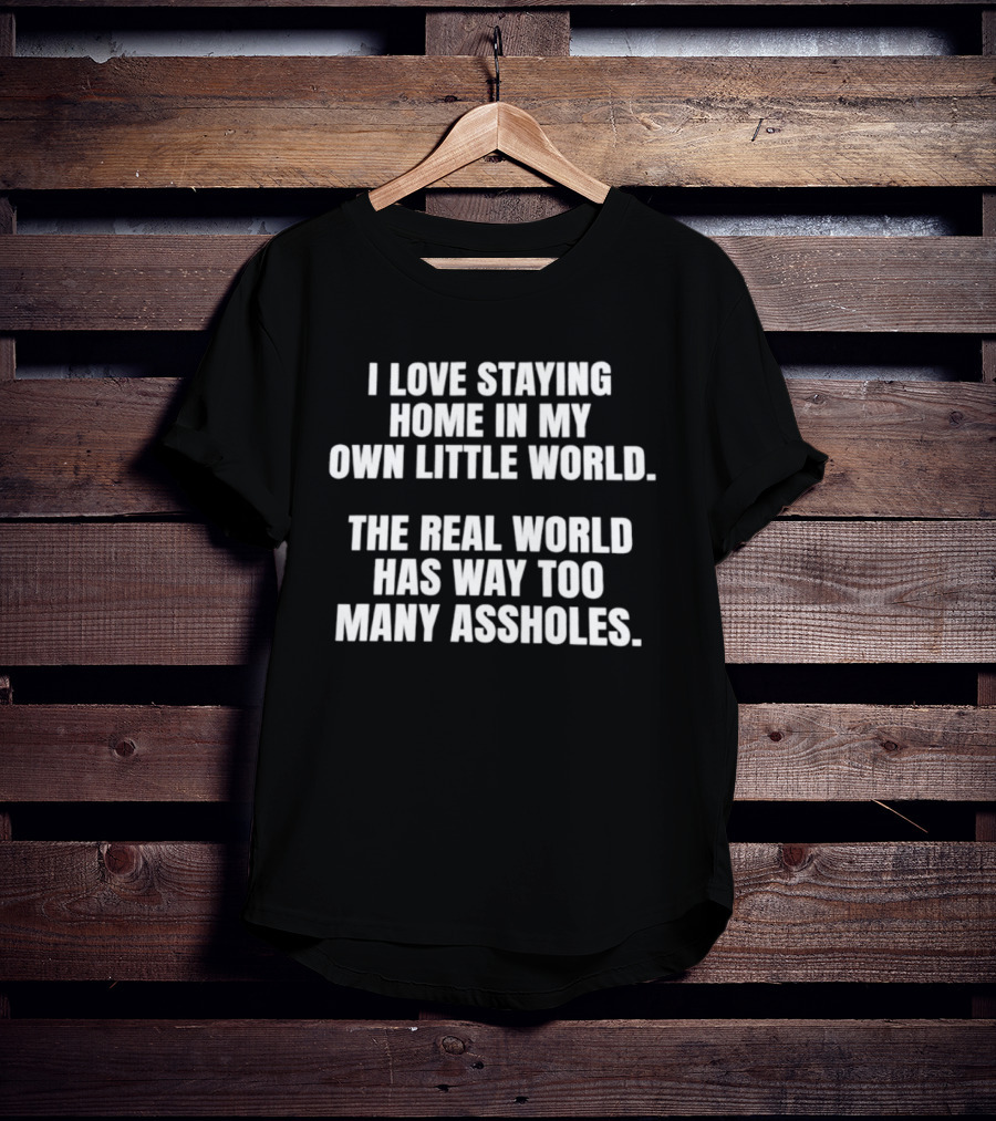I Love Staying Home In My Own Little World The Real World Has Way Too Many Assholes T-Shirt