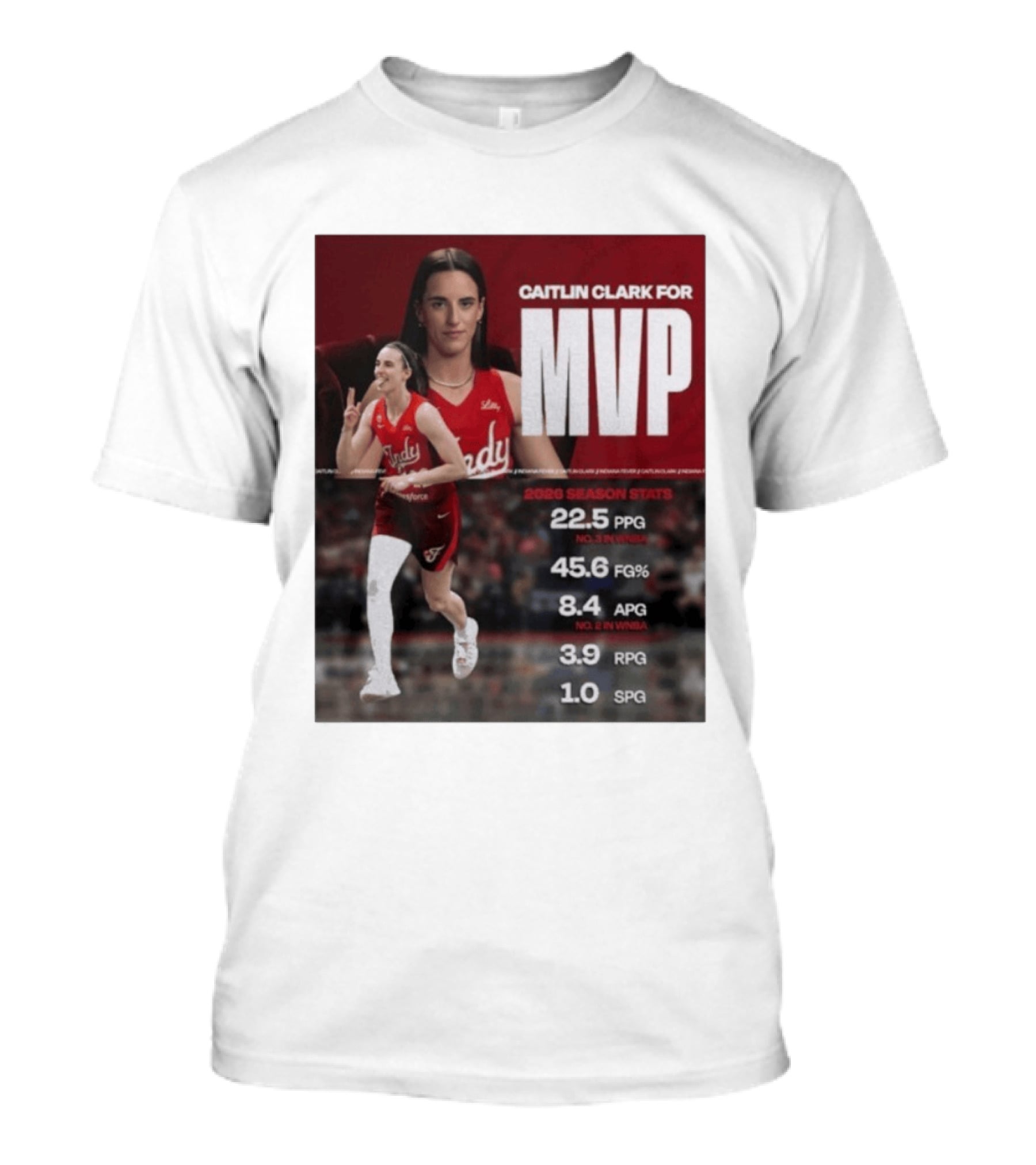 Caitlin Clark For MVP 2026 Stats 22.5 PPG 45.6 FG% 8.4 APG 3.9 RPG 1.0 SPG T-Shirt