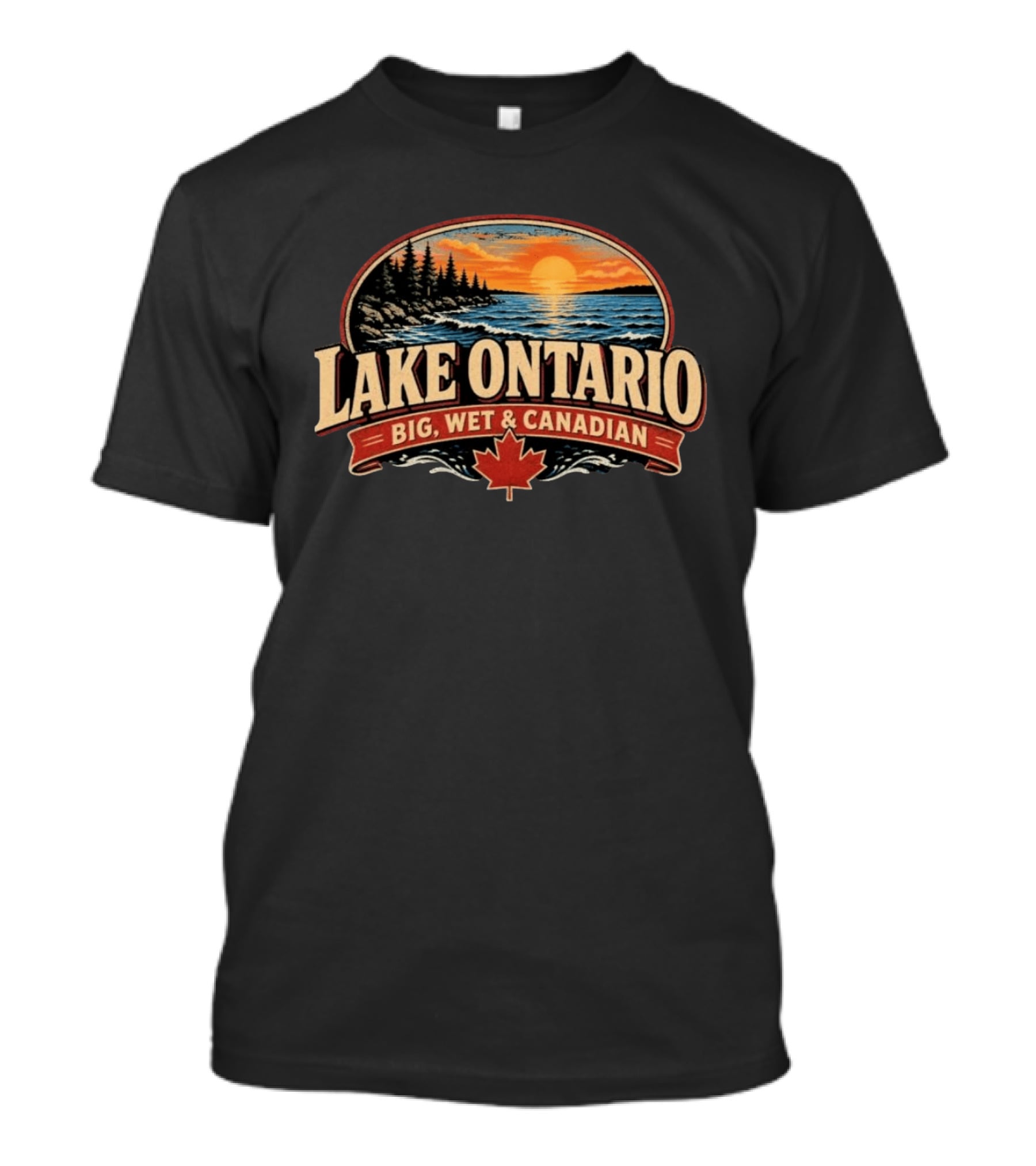 Lake Ontario Big Wet And Canadian Sunset Canadian Maple Leaf T-Shirt