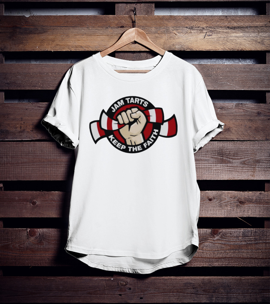 Jam Tarts Keep The Faith Fist Logo Red And White Ribbon T-Shirt