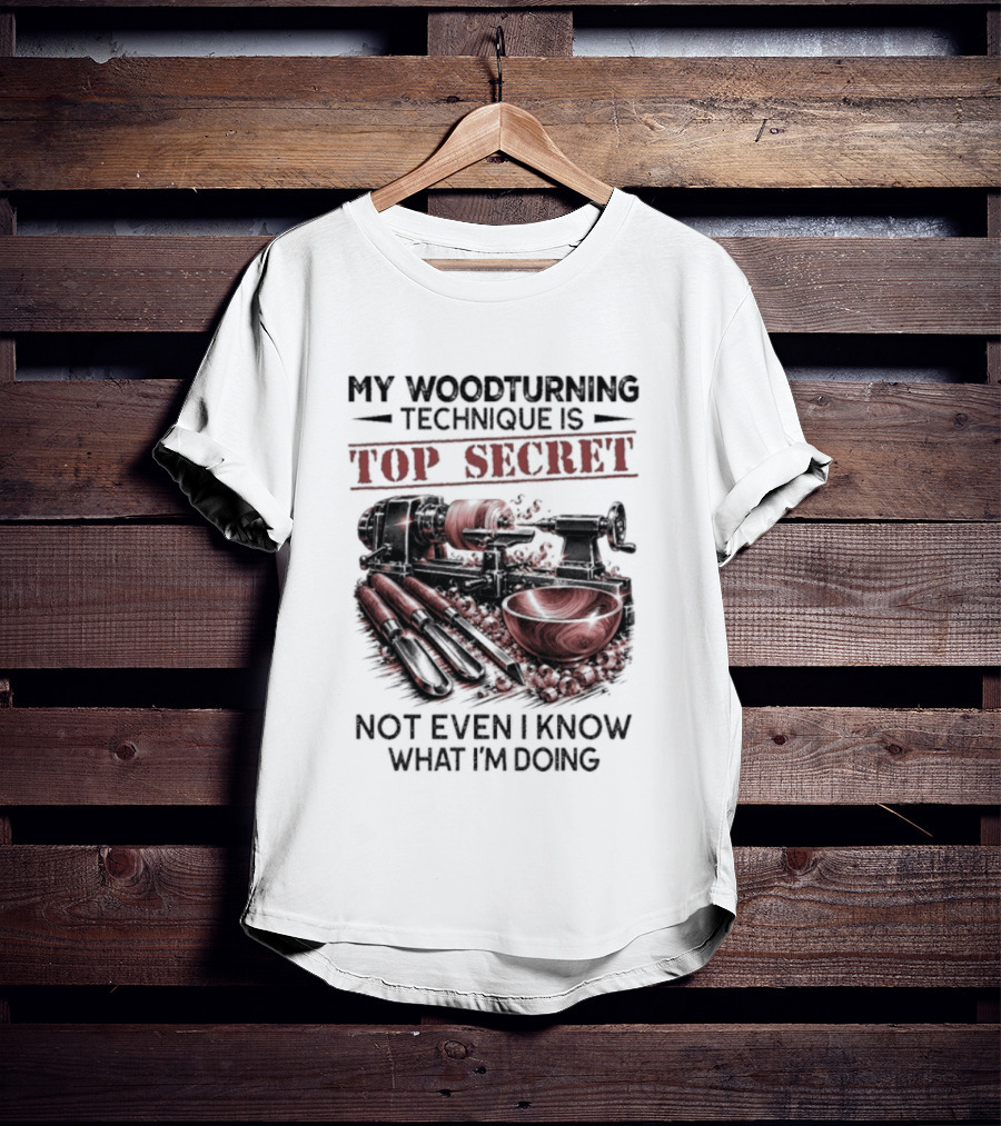 My Woodturning Technique Is Top Secret Not Even I Know What I'm Doing Funny Woodworker Humor T-Shirt