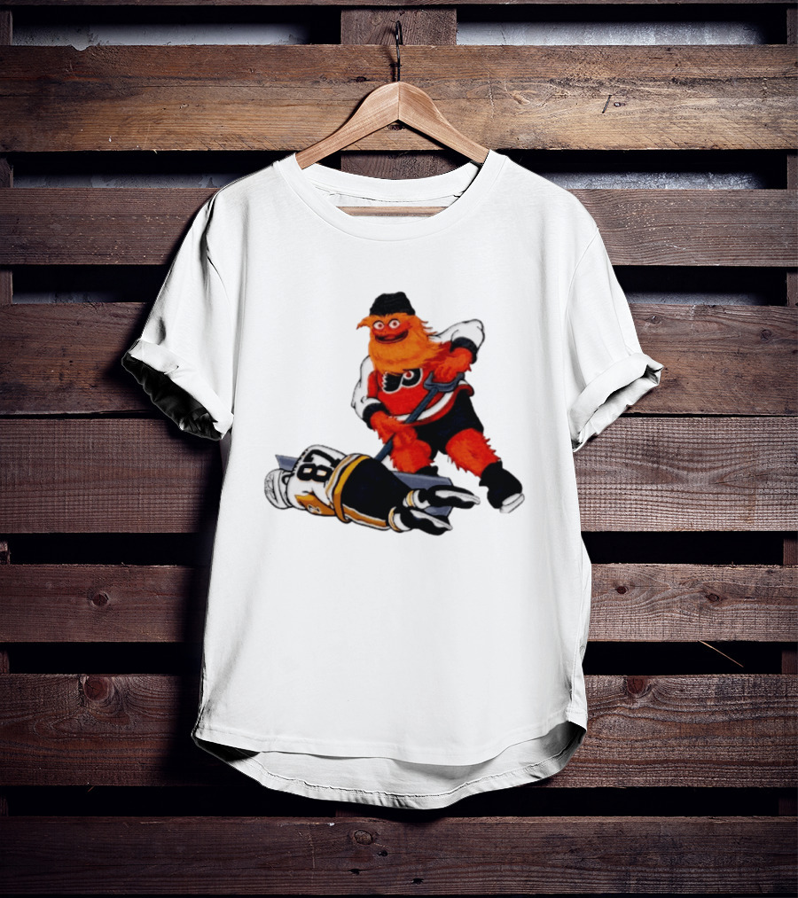 Philadelphia Flyers Gritty Shovelin' Cartoon With Hockey Rivalry Scene T-Shirt