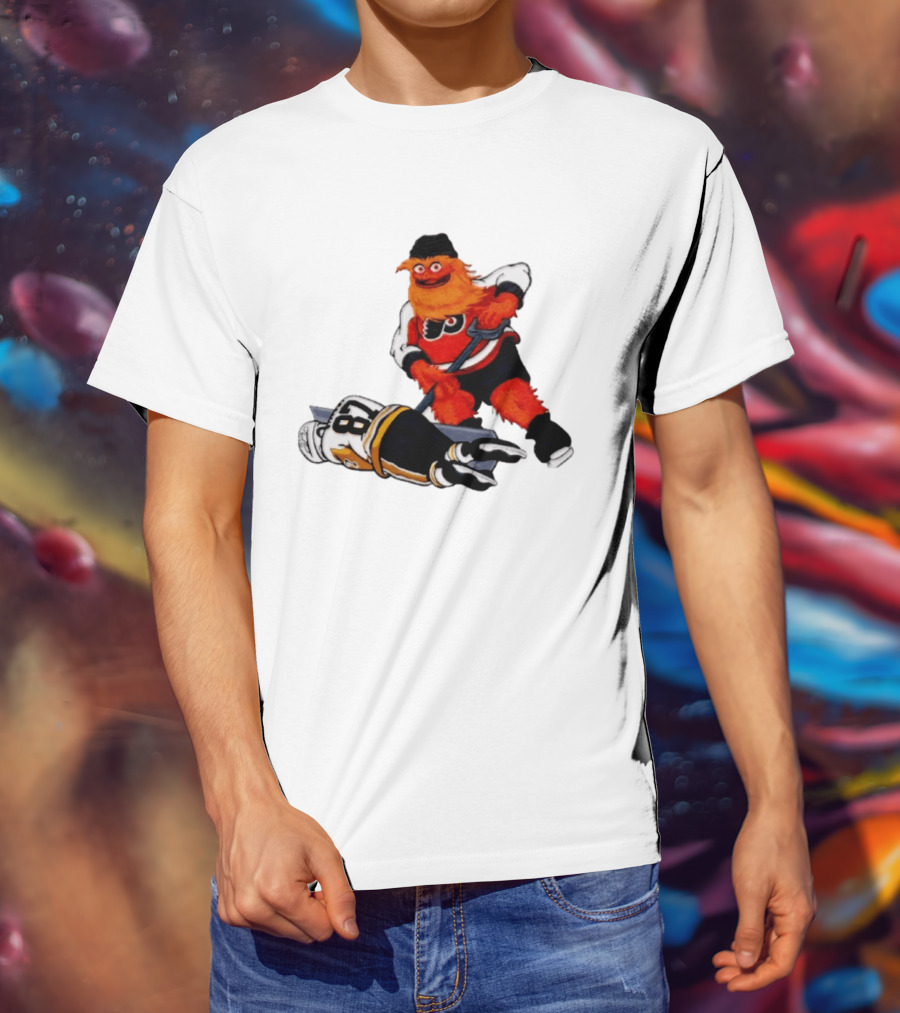 Philadelphia Flyers Gritty Shovelin' Cartoon With Hockey Rivalry Scene T-Shirt
