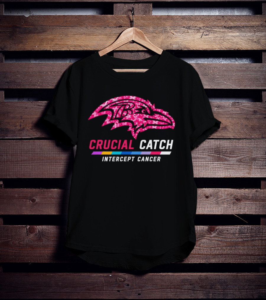 Baltimore Ravens Crucial Catch Intercept Cancer 2026 Pink Awareness Campaign T-Shirt