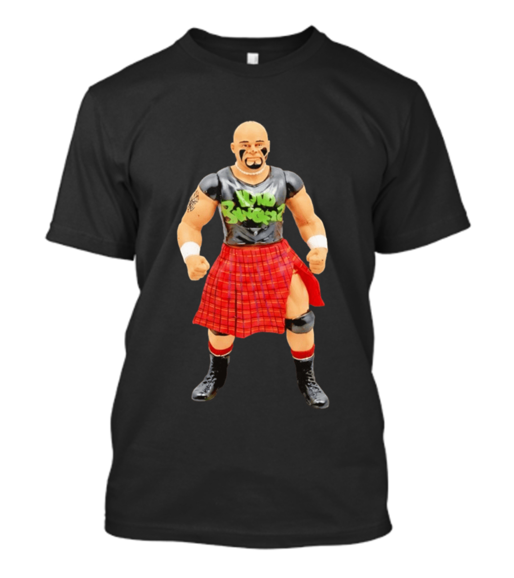 Loud Knockers Wrestling Figure In Red Plaid Skirt T-Shirt