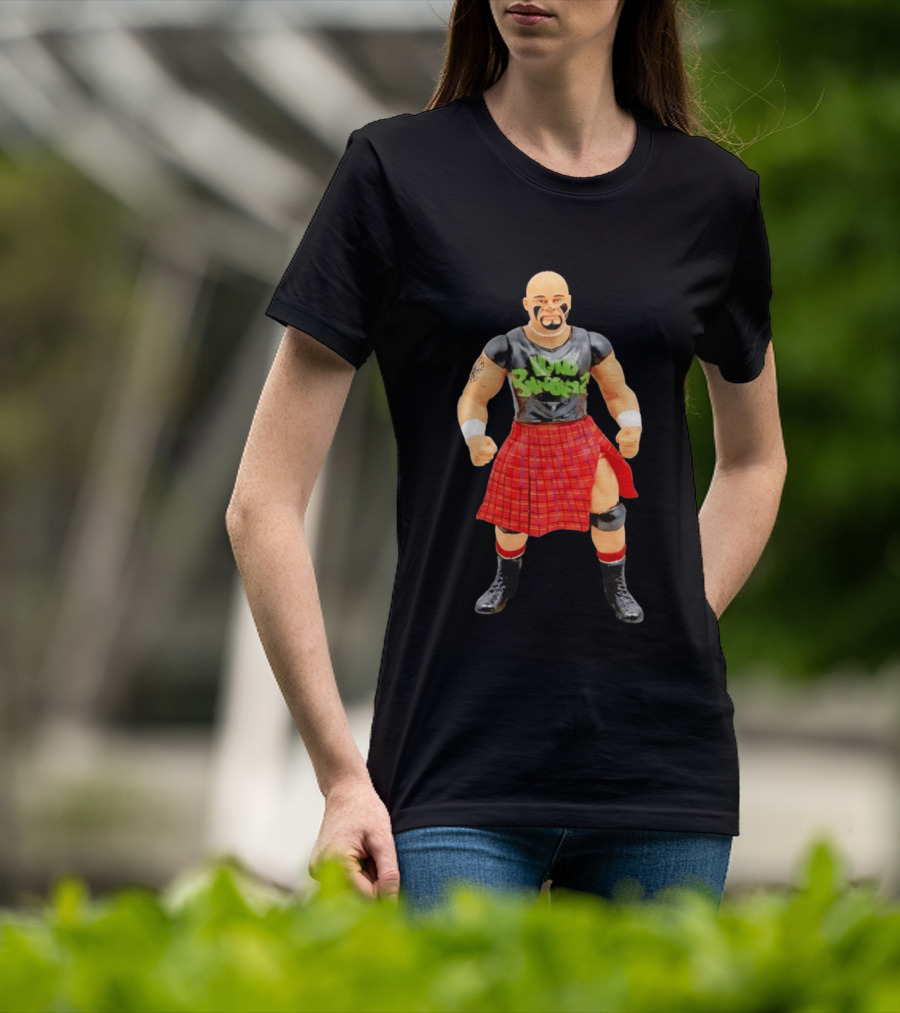Loud Knockers Wrestling Figure In Red Plaid Skirt T-Shirt