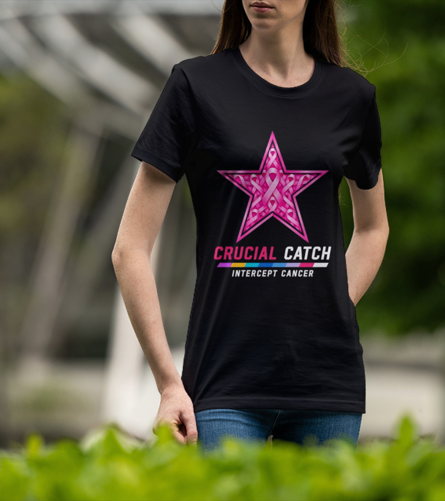 Dallas Cowboys 2026 Crucial Catch Intercept Cancer Pink Ribbon Star T-Shirt