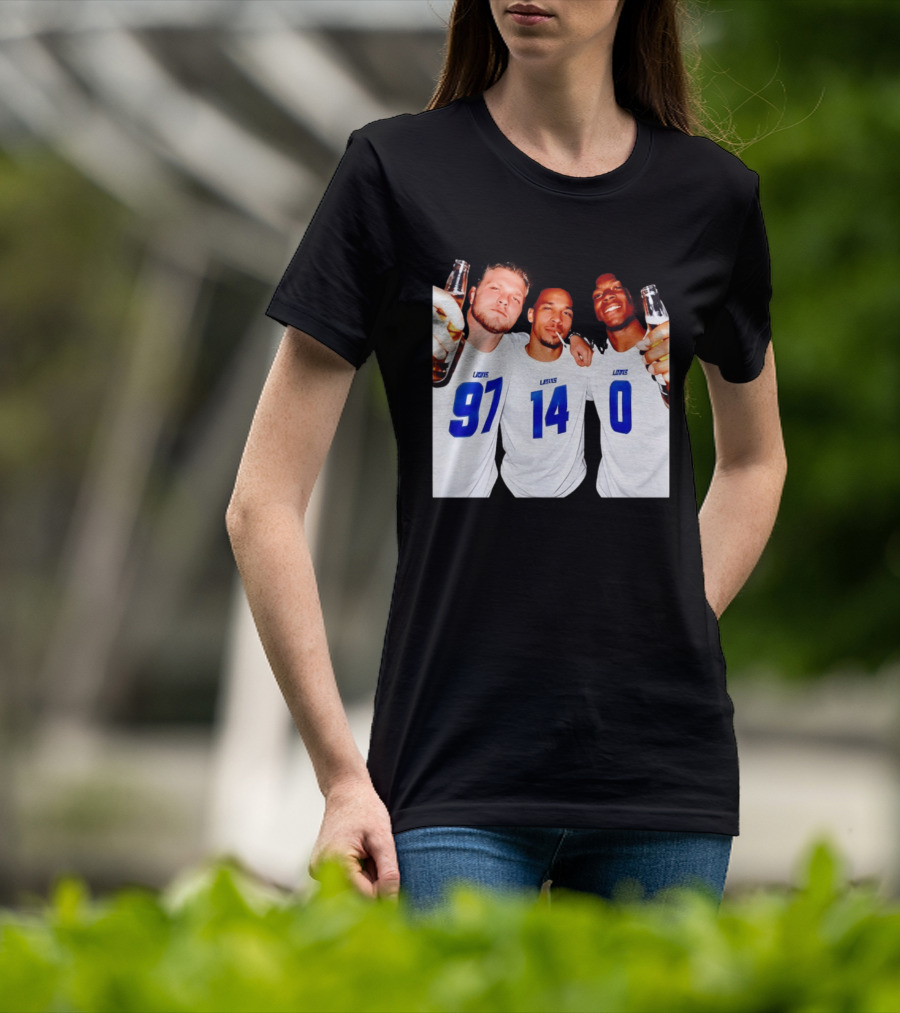 Detroit Lions Aidan Hutchinson Amon Ra St. Brown Jahmyr Gibbs Holding Beer Bottles Smoking Celebration T-Shirt