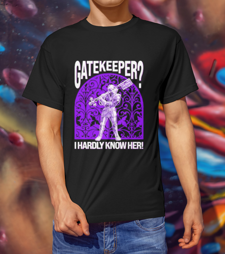 Gatekeeper I Hardly Know Her Knight In Armor Key Sword Purple T-Shirt