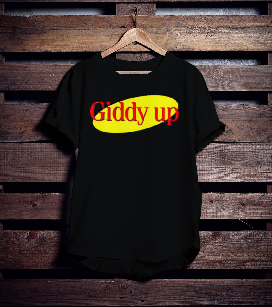 Giddy Up Bold Red Text On Yellow Oval T-Shirt