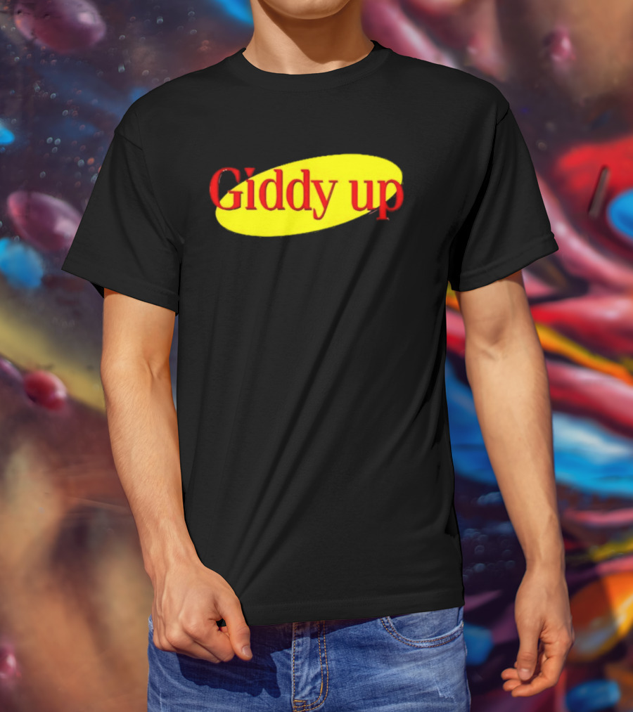 Giddy Up Bold Red Text On Yellow Oval T-Shirt