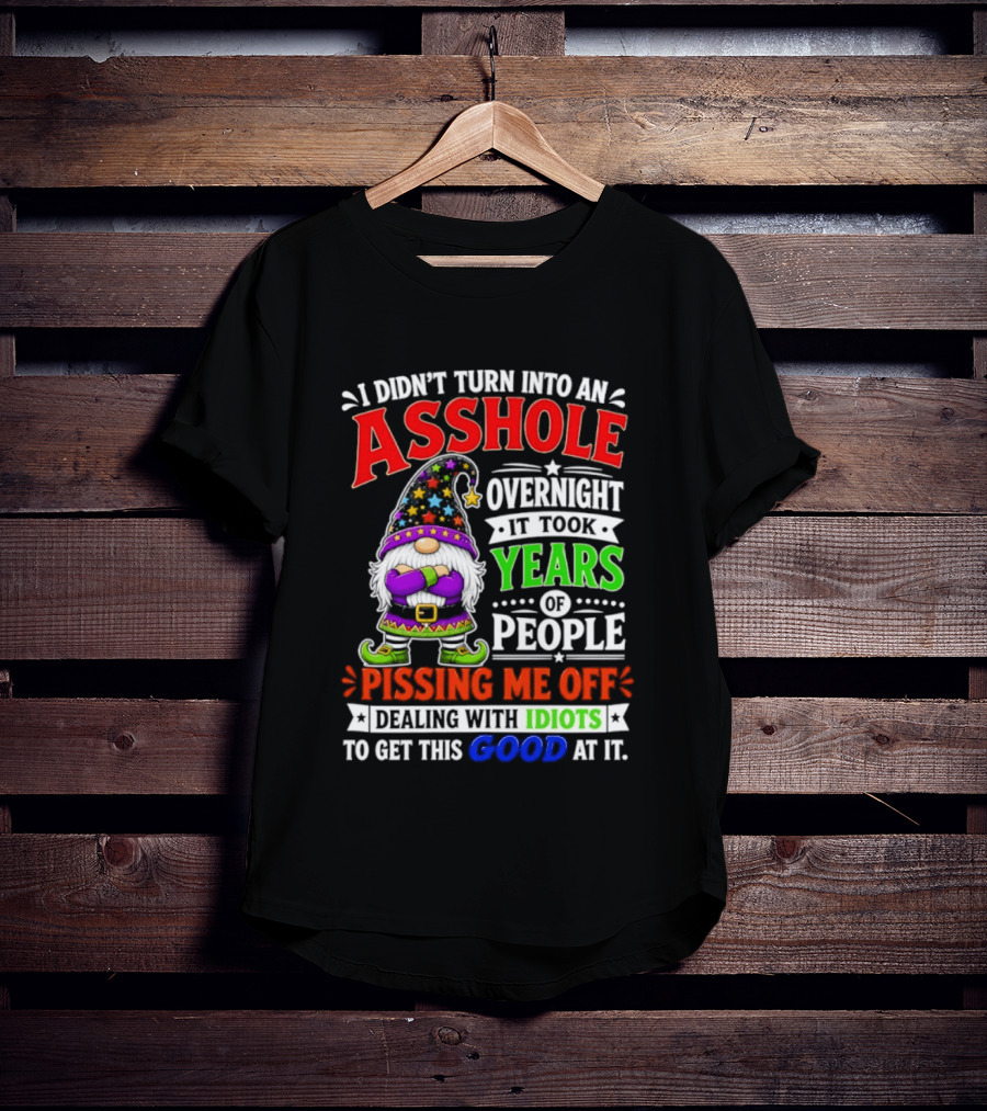 I Didn't Turn Into An Asshole Overnight It Took Years Of People Pissing Me Off Dealing With Idiots Gnome T-Shirt