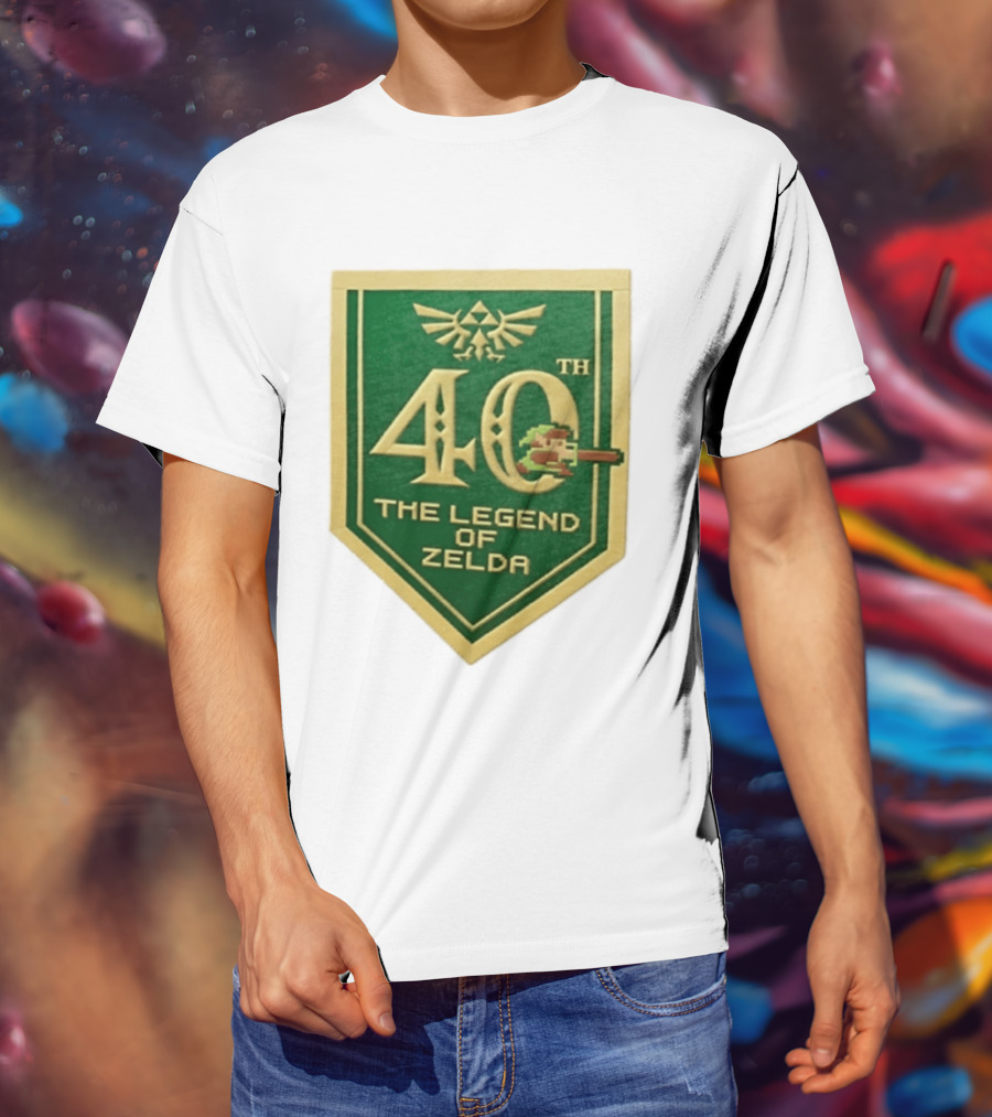 40th Anniversary The Legend Of Zelda With Link Pixel Art And Triforce T-Shirt