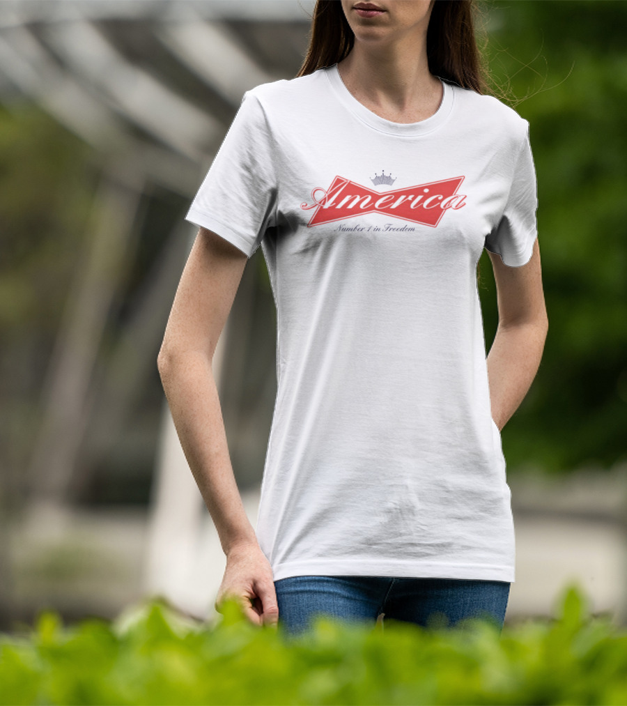 America Number 1 In Freedom Crowned Red Script T-Shirt