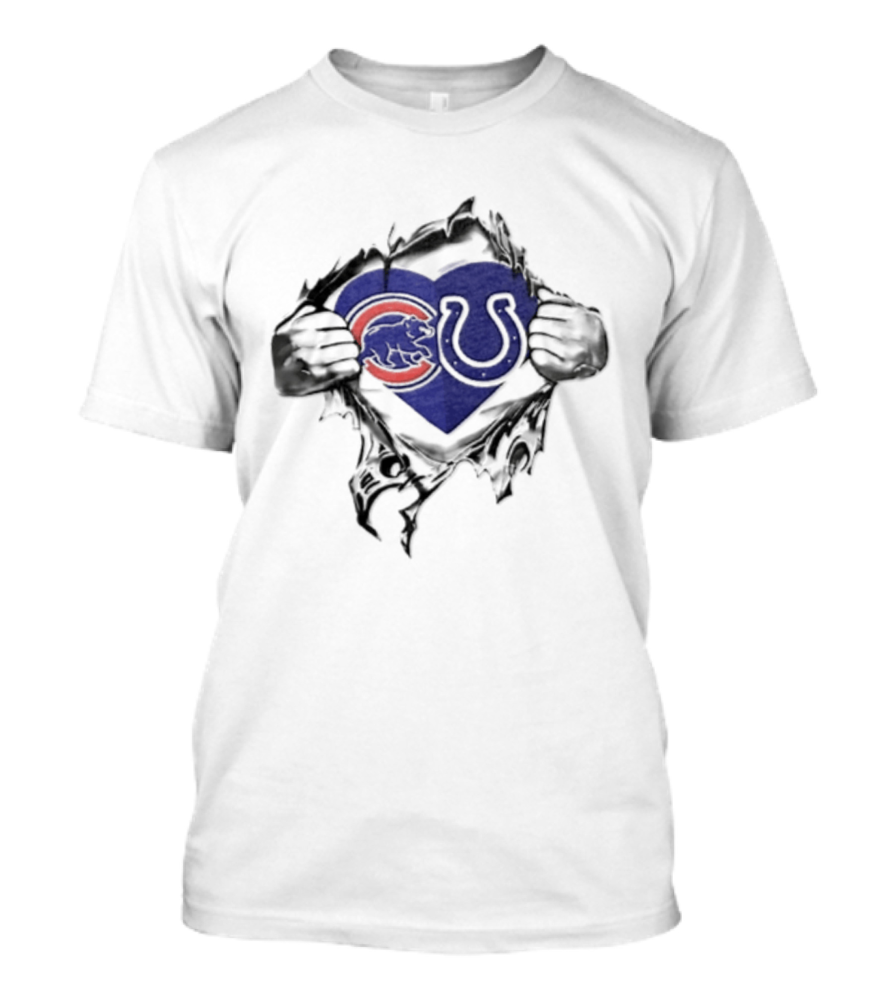 Chicago Cubs Indianapolis Colts Heart Symbol Embrace T-Shirt