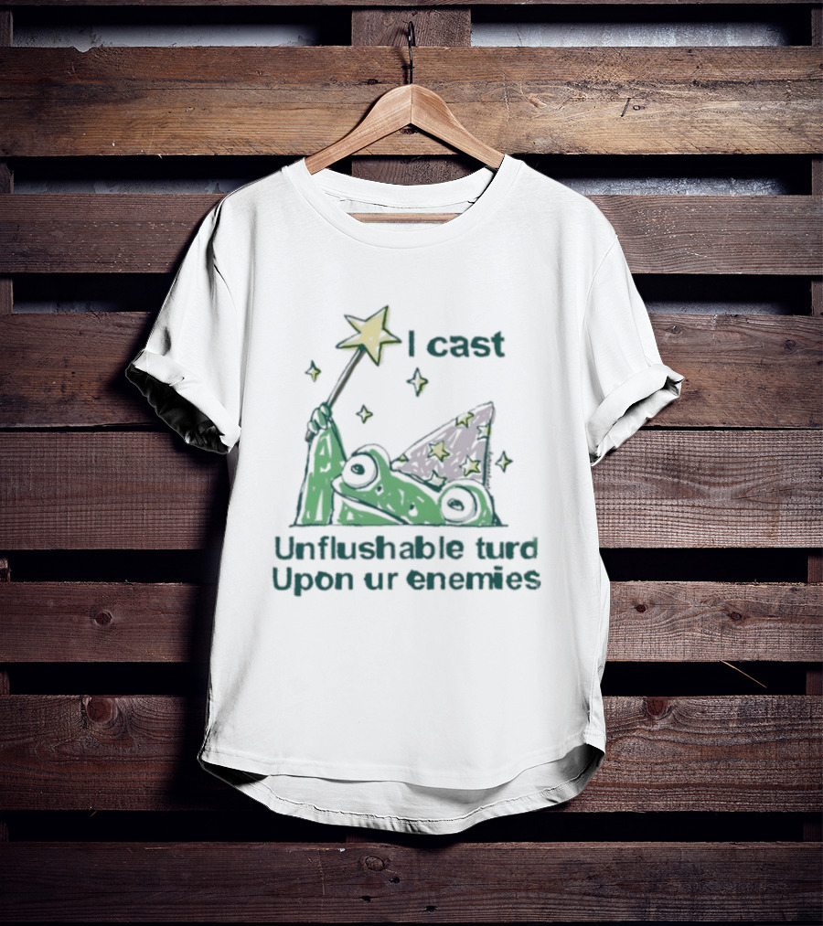 I Cast Unflushable Turd Wizard Frog Hat Enemies Magic Stars T-Shirt